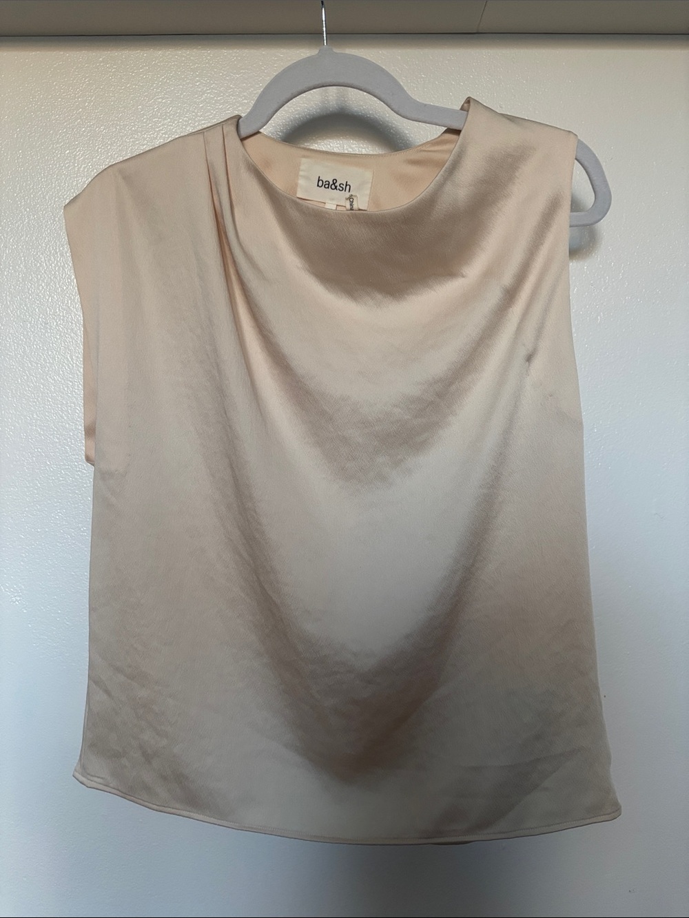 ba&sh Soft Cream Satin Drape Neck Camisole